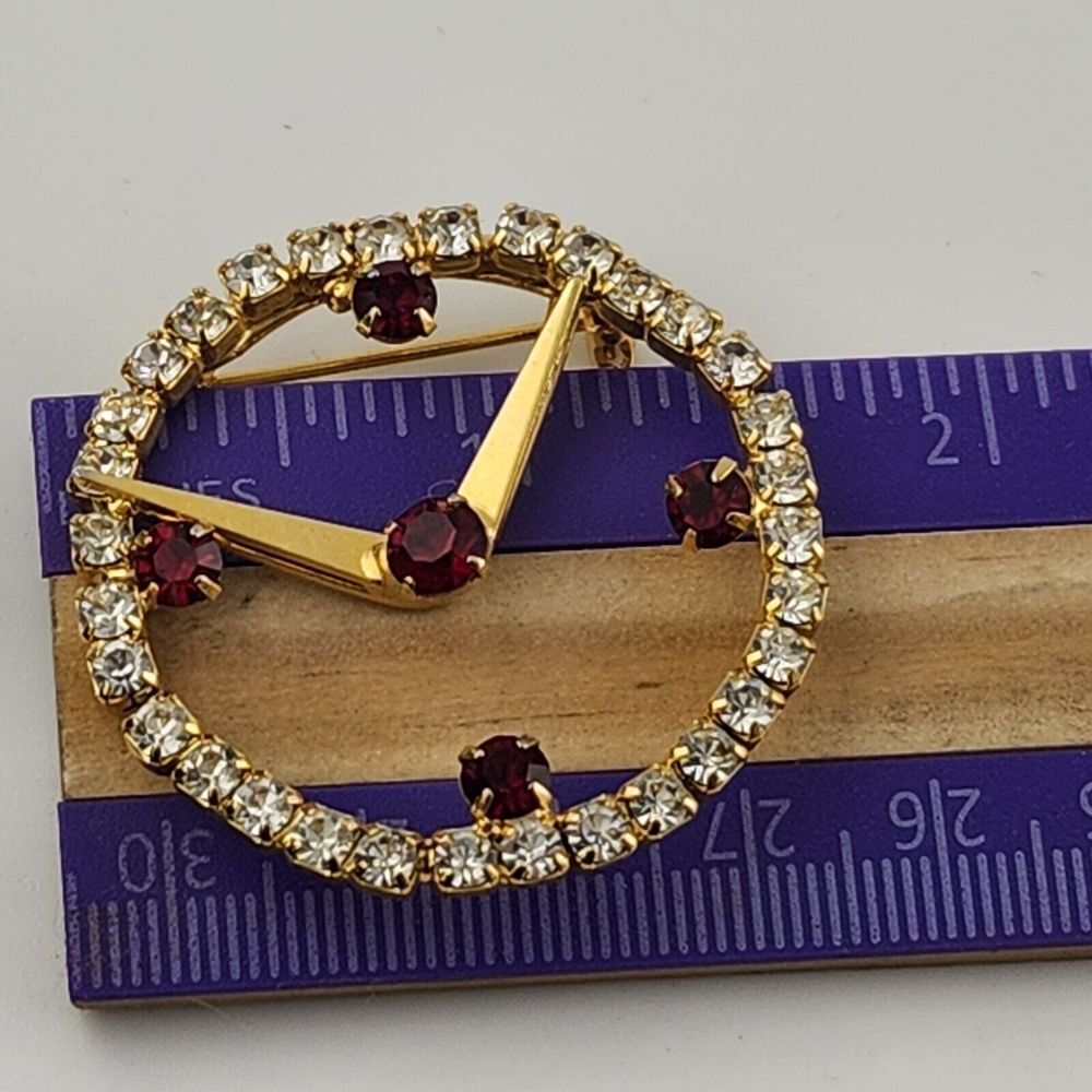 Vintage Rhinestone Clock‎ Brooch - Picture 3 of 3
